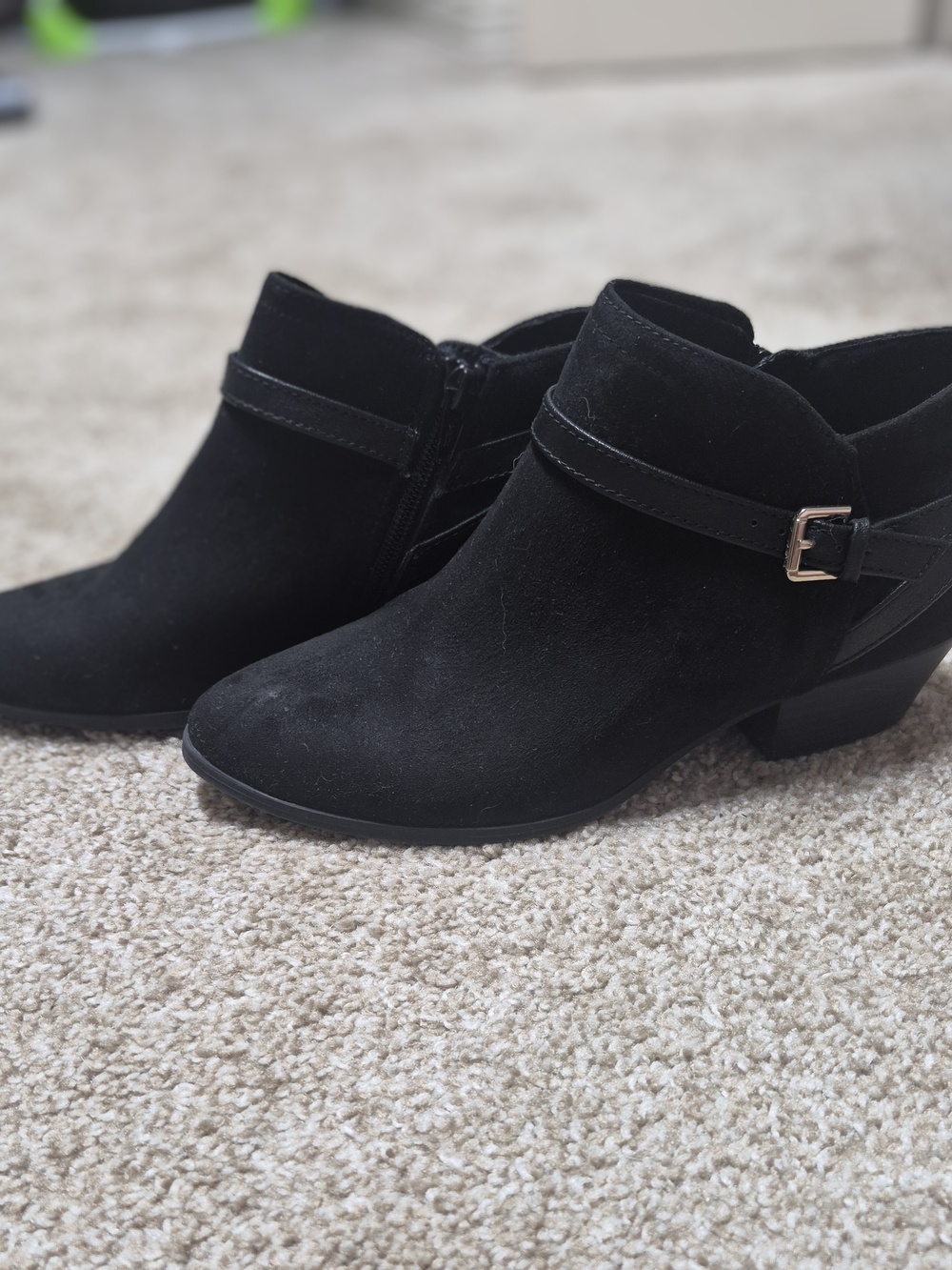 Old Navy Black Suede Ankle Booties with Buckle Strap